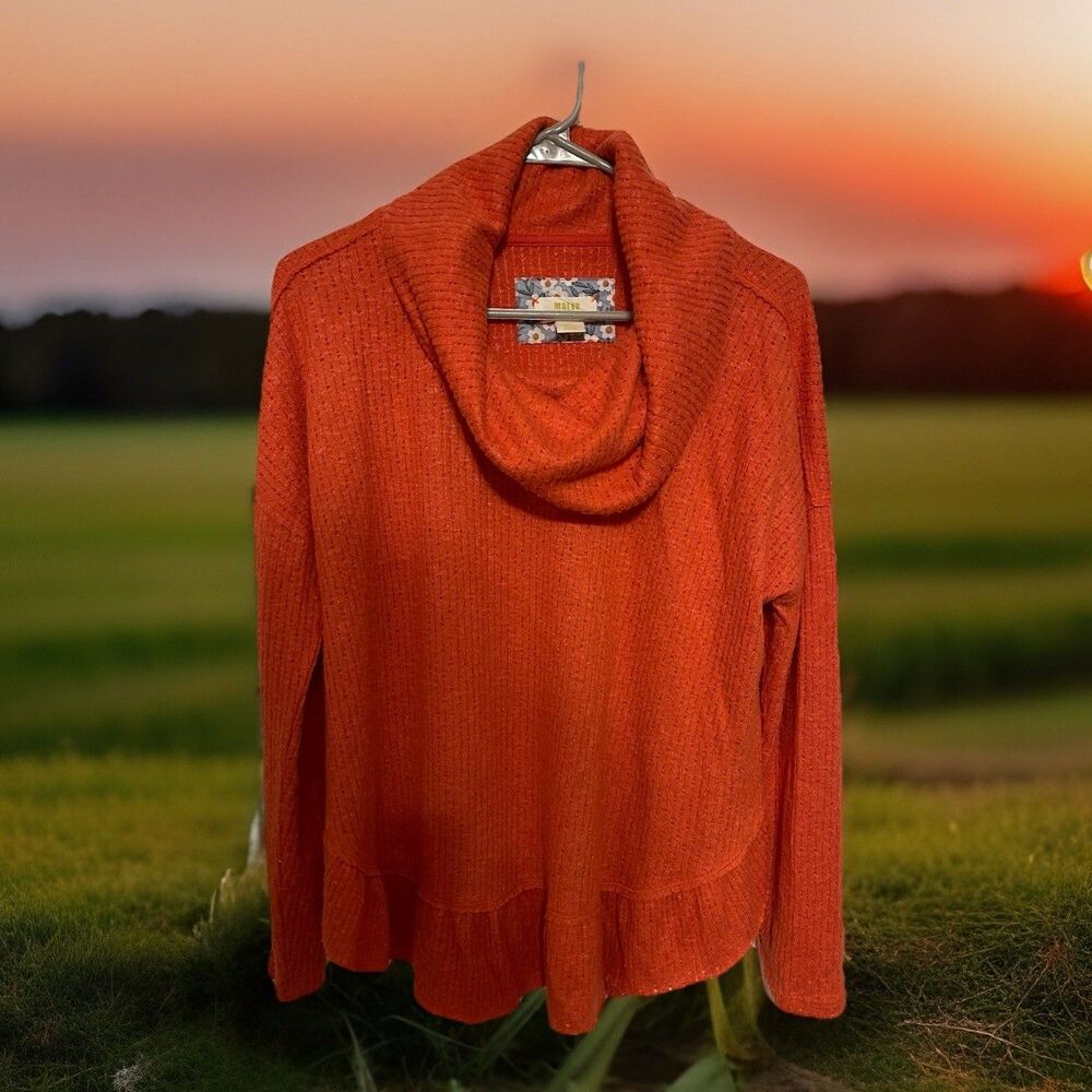 Anthropologie Maeve Addie Dark Orange Boho Peasant Sweater Size S Oversized O5